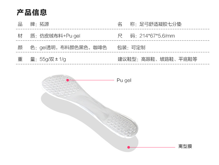 硅膠鞋墊，PU GEL鞋墊，凝膠七分墊